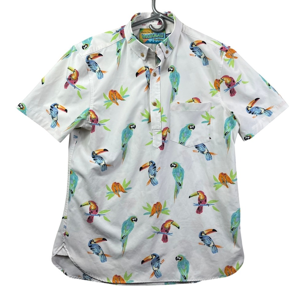 Chubbies Nutter Polo‎ Shirt Mens Medium Parrot Print Performance Golf